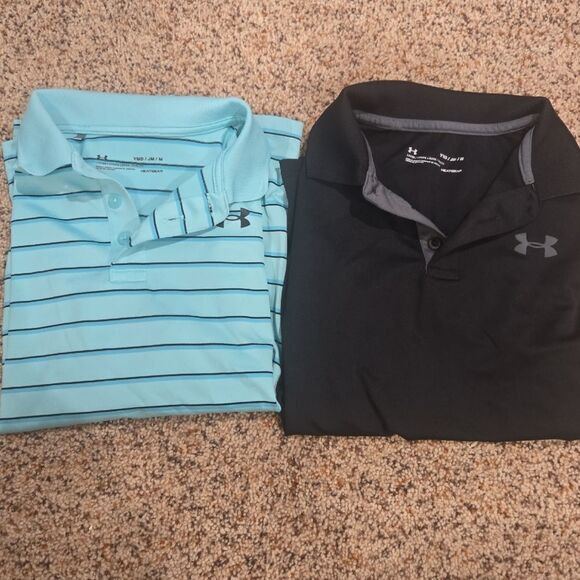 Under Armour Green Striped and Black Polo Shirts - Picture 1 of 10
